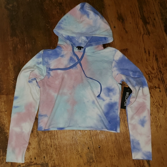 Wildfox lvy Tie dye Hoodie Pullover painted sky slightly cropped NWT M - Picture 2 of 7